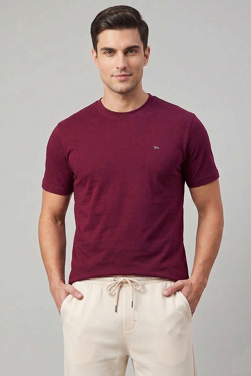 Loyşa Yaka Logolu Erkek T-shirt Vişne