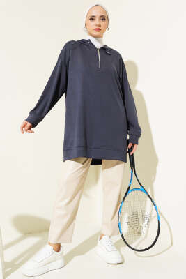 Loyşa Yakası Fermuarlı Tunik Füme - 300-500 TL Ürünler