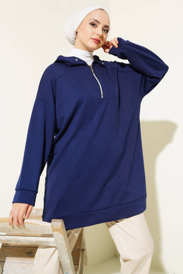 Loyşa Yakası Fermuarlı Tunik Lacivert - Tunik