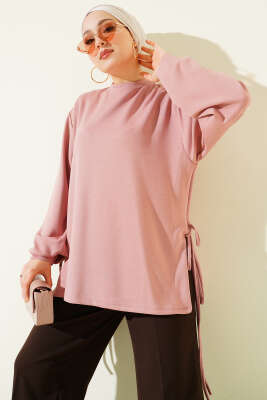 Loyşa Yan İp Bağlamalı Tunik Gül Kurusu - ELFİDA TEKSTİL