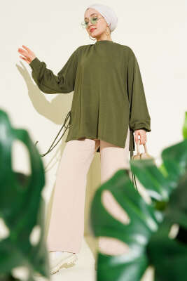 Loyşa Yan İp Bağlamalı Tunik Haki - ELFİDA TEKSTİL