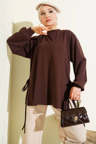 Loyşa Yan İp Bağlamalı Tunik Kahve - Yılın Fırsatı
