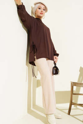 Loyşa Yan İp Bağlamalı Tunik Kahve - Yılın Fırsatı