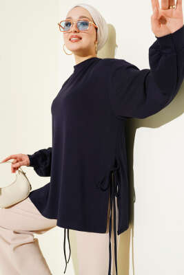 Loyşa Yan İp Bağlamalı Tunik Lacivert - ELFİDA TEKSTİL