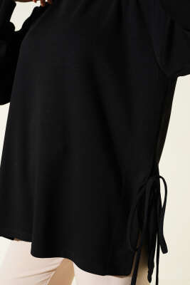 Loyşa Yan İp Bağlamalı Tunik Siyah - Tunik