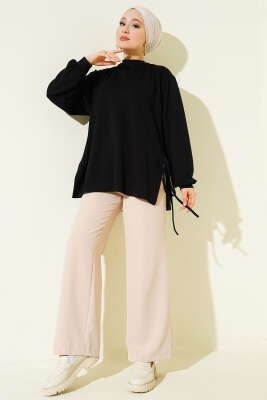 Loyşa Yan İp Bağlamalı Tunik Siyah - Yılın Fırsatı