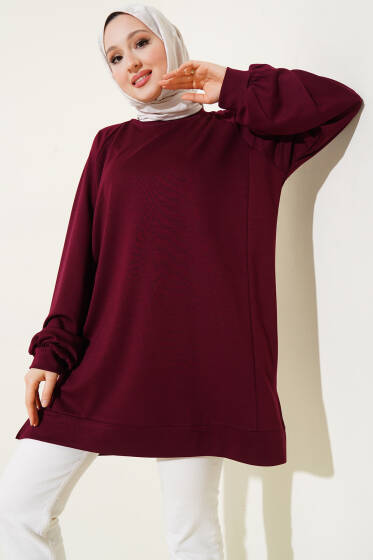 Loyşa Yan Parçalı Basic Tunik Bordo - Tunik