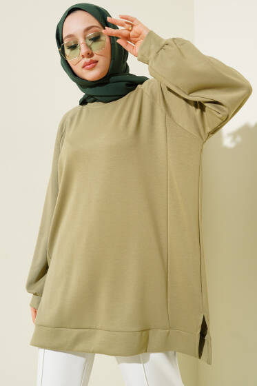 Loyşa Yan Parçalı Basic Tunik Çağla Yeşili - Tunik
