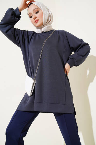 Loyşa Yan Parçalı Basic Tunik Füme - Tunik
