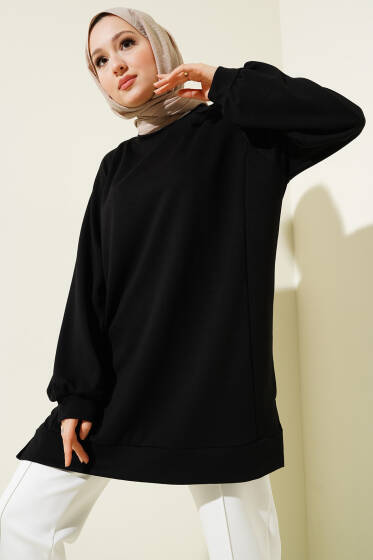 Loyşa Yan Parçalı Basic Tunik Siyah - Tunik