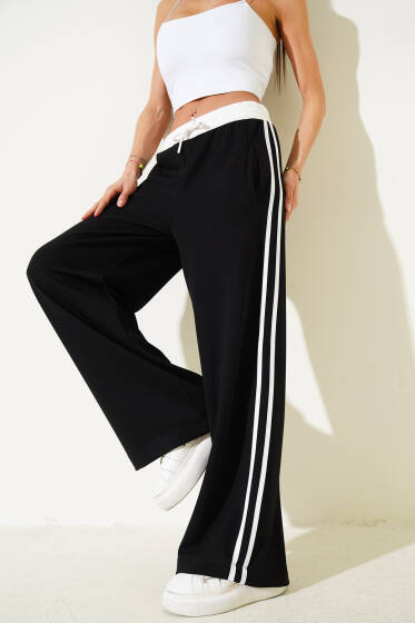 Loyşa Yan Şeritli Bel İpli Pantolon Siyah - Kadın Giyim Modelleri