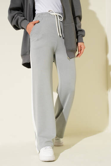 Loyşa Yan Şeritli Bel Lastikli Pantolon Gri - Pantolon