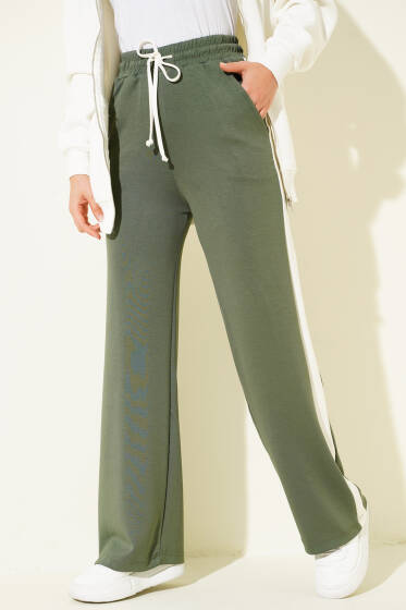 Loyşa Yan Şeritli Bel Lastikli Pantolon Haki - Pantolon