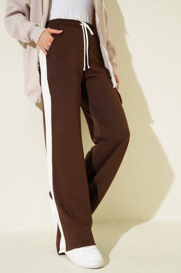 Loyşa Yan Şeritli Bel Lastikli Pantolon Kahve - Pantolon