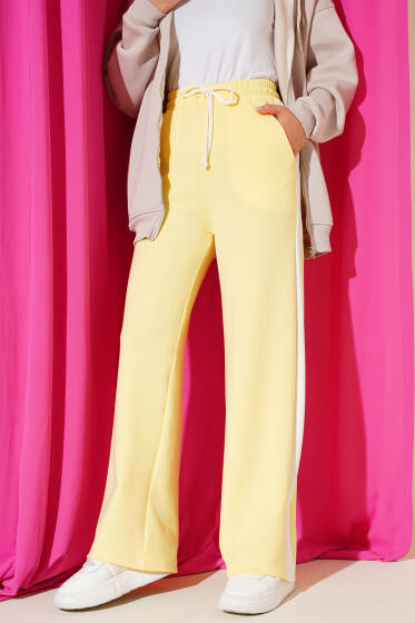 Loyşa Yan Şeritli Bel Lastikli Pantolon Sarı - Pantolon