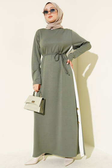 Loyşa Yan Şeritli Elbise Çağla Yeşili - Elbise