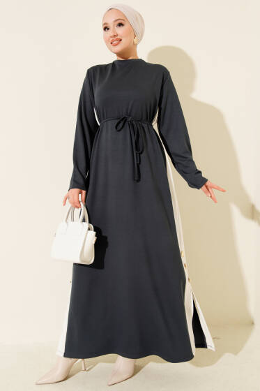 Loyşa Yan Şeritli Elbise Füme - Elbise