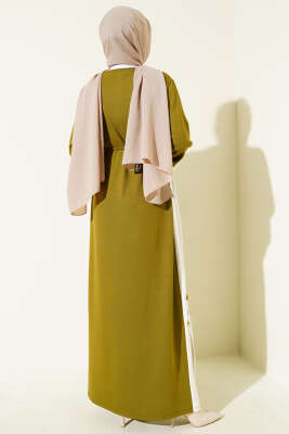 Loyşa Yan Şeritli Elbise Yağ Yeşili - Elbise