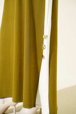 Loyşa Yan Şeritli Elbise Yağ Yeşili - Elbise