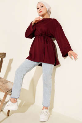 Loyşa Yan Yırtmaçlı Kuşaklı Tunik Bordo - Yılın Fırsatı