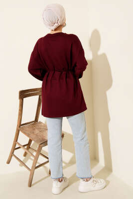 Loyşa Yan Yırtmaçlı Kuşaklı Tunik Bordo - Yılın Fırsatı