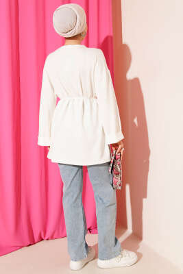 Loyşa Yan Yırtmaçlı Kuşaklı Tunik Ekru - Yılın Fırsatı