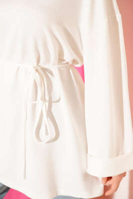 Loyşa Yan Yırtmaçlı Kuşaklı Tunik Ekru - Yılın Fırsatı