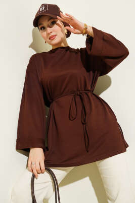 Loyşa Yan Yırtmaçlı Kuşaklı Tunik Kahve - SAS