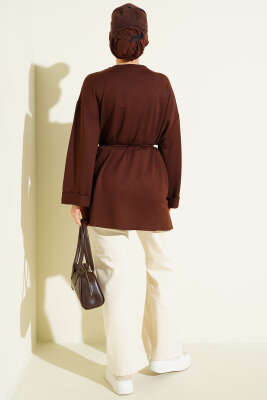 Loyşa Yan Yırtmaçlı Kuşaklı Tunik Kahve - Tunik