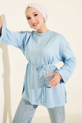 Loyşa Yan Yırtmaçlı Kuşaklı Tunik Mavi 