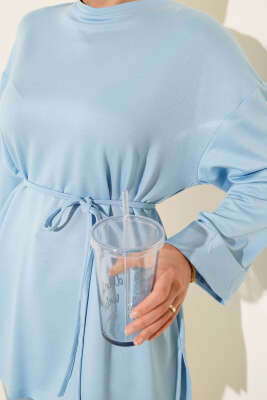 Loyşa Yan Yırtmaçlı Kuşaklı Tunik Mavi - Yılın Fırsatı