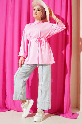 Loyşa Yan Yırtmaçlı Kuşaklı Tunik Pembe - Tunik