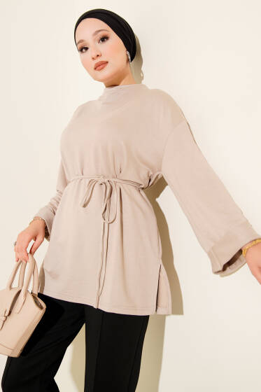 Loyşa Yan Yırtmaçlı Kuşaklı Tunik Taş - Yılın Fırsatı