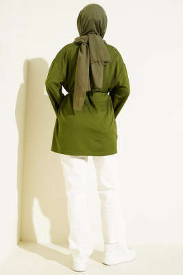 Loyşa Yan Yırtmaçlı Kuşaklı Tunik Yeşil - Tunik