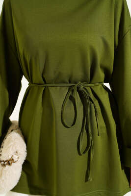 Loyşa Yan Yırtmaçlı Kuşaklı Tunik Yeşil - Tunik