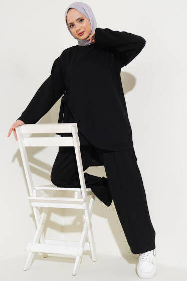Loyşa Yandan Bağlamalı Çımalı İkili Takım Siyah - İkili Takım