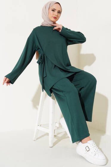 Loyşa Yandan Bağlamalı Çımalı İkili Takım Zümrüt Yeşili - İkili Takım