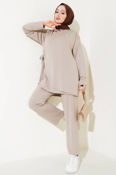 Loyşa Yanı İp Bağlamalı İkili Takım Bej - İkili Takım