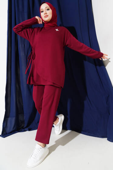Loyşa Yanı İp Bağlamalı İkili Takım Bordo - İkili Takım
