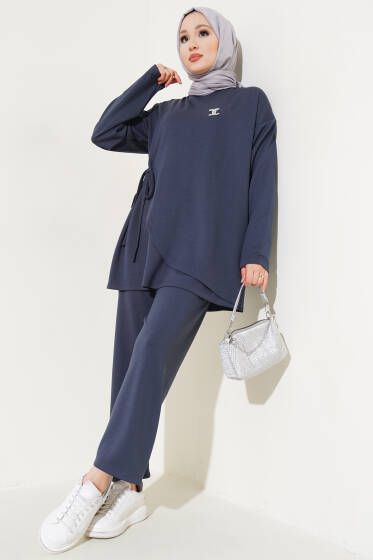 	 Loyşa Yanı İp Bağlamalı İkili Takım Füme - İkili Takım