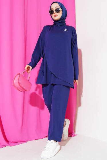 	 Loyşa Yanı İp Bağlamalı İkili Takım Lacivert - İkili Takım