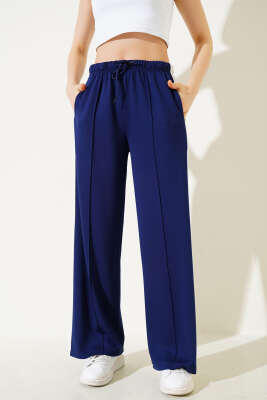 Loyşa Yanı Kalın Şeritli Pantolon Lacivert - Kadın Giyim Modelleri