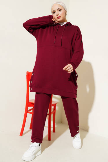 Loyşa Yanları Çıtçıtlı İkili Takım Bordo - İkili Takım