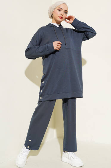 Loyşa Yanları Çıtçıtlı İkili Takım Füme - İkili Takım