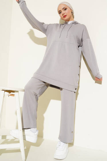 Loyşa Yanları Çıtçıtlı İkili Takım Gri - İkili Takım