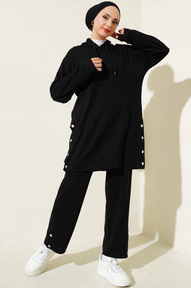 Loyşa Yanları Çıtçıtlı İkili Takım Siyah - İkili Takım