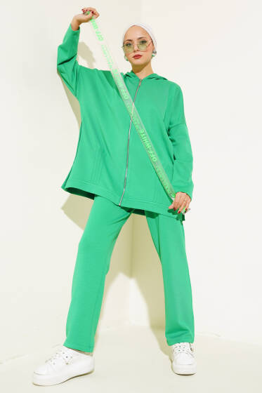 Loyşa Yanları Düğmeli Hırkalı İkili Takım Yeşil - İkili Takım