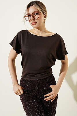 Loyşa Yarasa Kollu Bluz Kahve - Kadın Giyim Modelleri