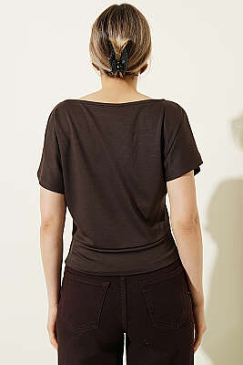 Loyşa Yarasa Kollu Bluz Kahve - Kadın Giyim Modelleri