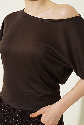 Loyşa Yarasa Kollu Bluz Kahve - Kadın Giyim Modelleri